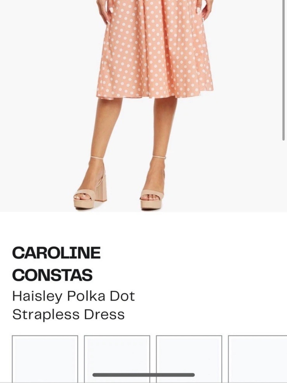 Caroline Constas Peach and White Polka Dot Strapless Midi Dress